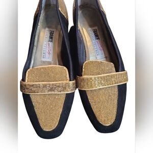 Beverly Feldman Vintage Black and Gold Beaded Loafers Size 7.5 Womens